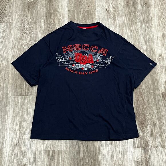 Vintage 00s Y2K Mecca USA Graphic T-Shirt Men's Size XL Dark Blue - Picture 1 of 5
